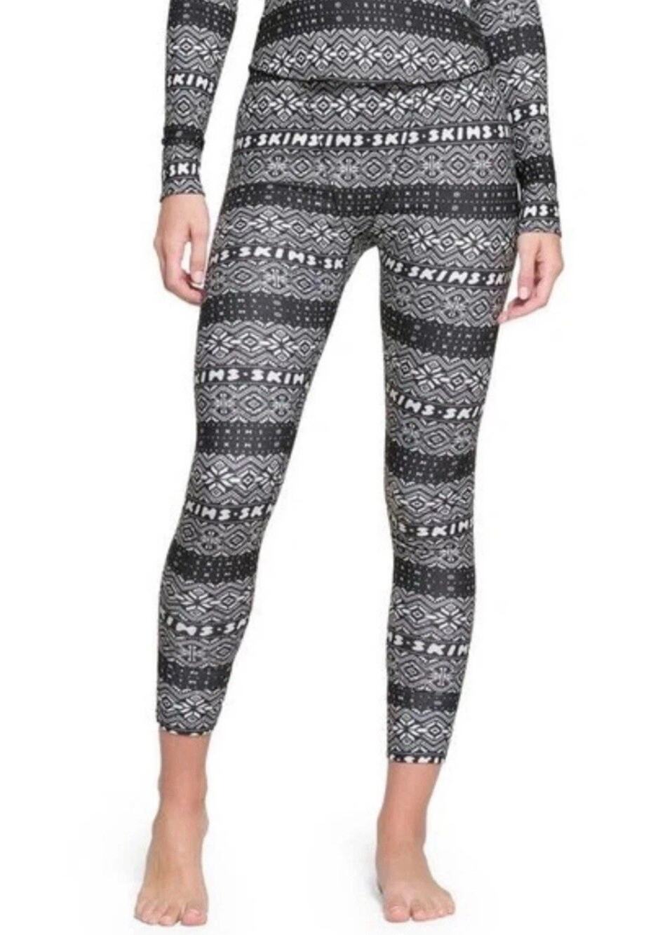 Skims Logo Plush Pointelle Leggings Pajama Pants Onyx FairIsle Lounge Medium i17